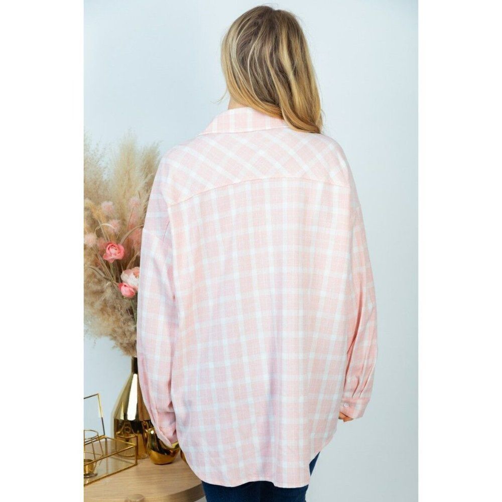SALE! WHITE BIRCH Clothing Pink and White Plaid Shacket Button up Shirt T23663X - Picture 2 of 5